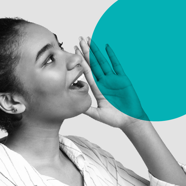 Black and White image of a woman making an announcement to respresent: Communication Strategy